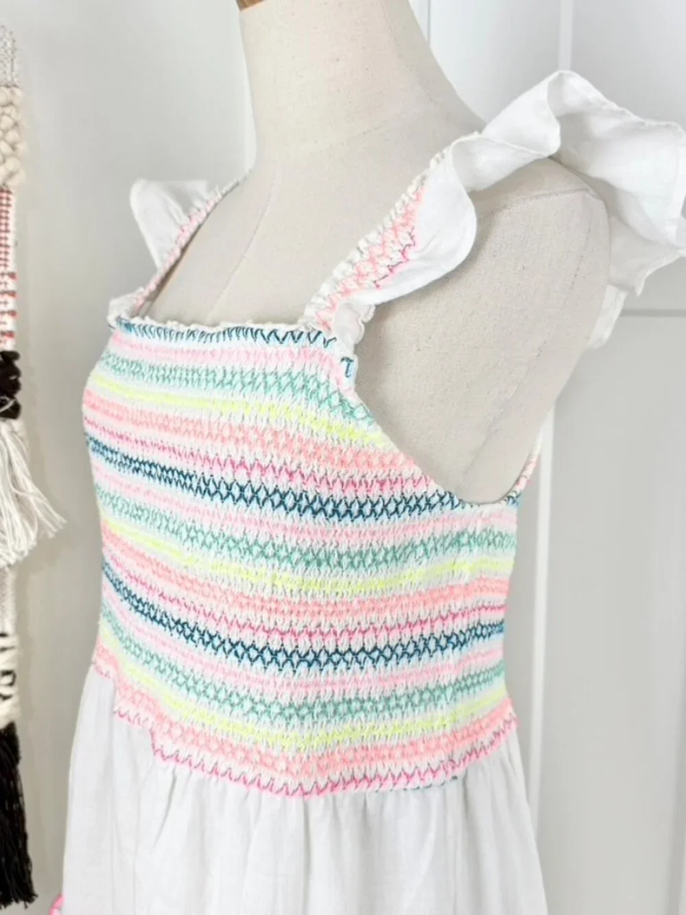 Vineyard Vines Flutter Sleeve Smocked Tiered Linen Midi Dress White Sz XL - Picture 4 of 9